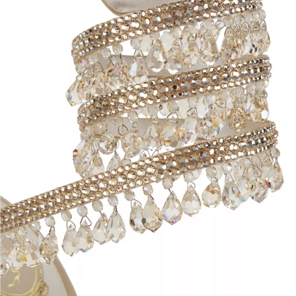 Rene Caovilla- Chandelier Embellished Leather Wrap Sandals - Picture 4 of 11